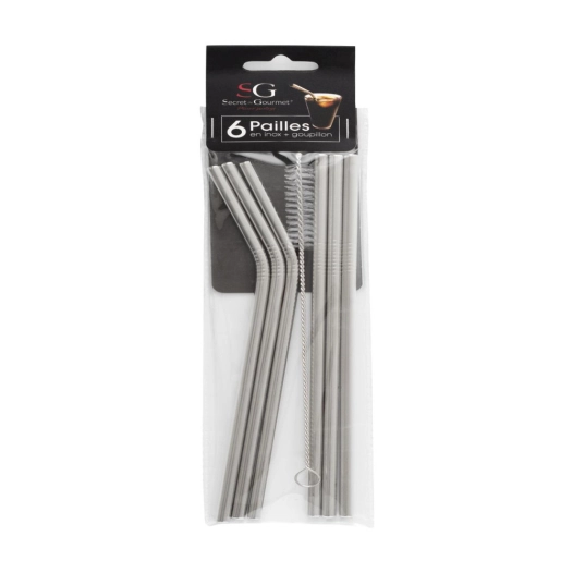 4 Set 6 Pailles Inox Avec Brosse De Nettoyage