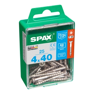 Boîte 25 Unités. Vis A Bois Spax Cab. Plat Inox A2 4.0x40mm Spax