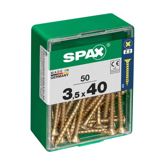 Boîte 50 Unités. Vis A Bois Spax Cab. Plat Yellox 3.5x40mm Spax