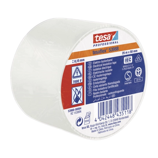Tesa 53988 Ruban Isolant Homologué 25m X 50mm Blanc