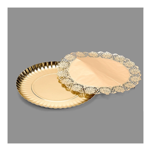 12 Sac 1 Plat Rond Avec Dentelle Dorée 23cm