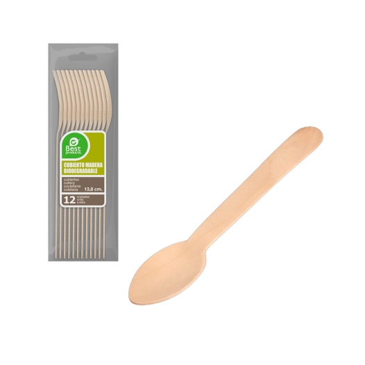 6 Sachet 12 Unites Cuillere À Dessert Et À Cafe En Bois 13.8cm Best Products Green