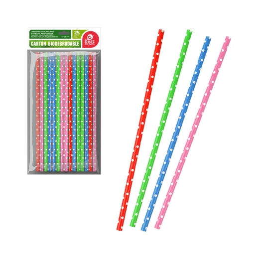 6 Sachet 25 Unites Pailles À Pois Plusieurs Couleurs Carton Best Products Green
