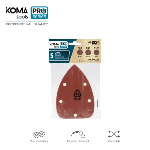 Set 5 Papiers De Verres Rechange Pour Ponceuse 08753 Koma Tools