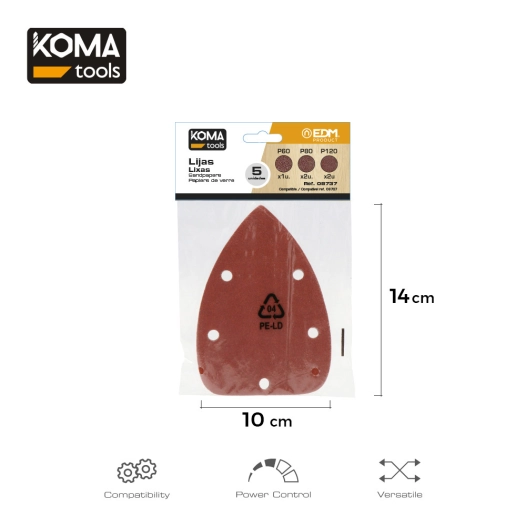 Set 5 Papiers De Verre Pour Ponceuse 08707 Koma Tools
