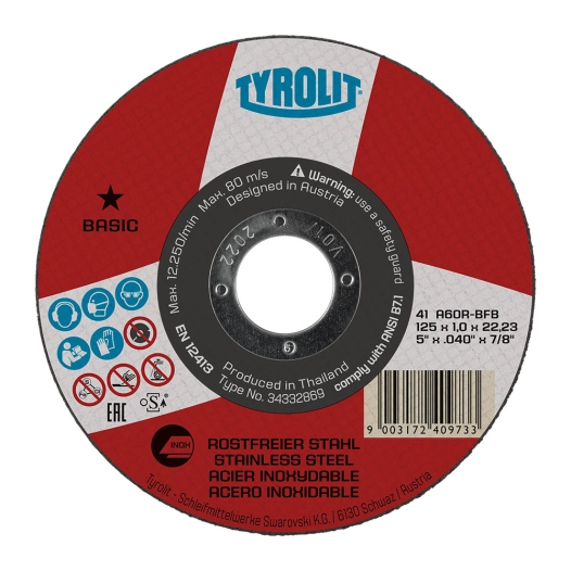 Disque De Coupe Plat 41c Ø125x1x22,23 A60r-Bfb. Tyrolit