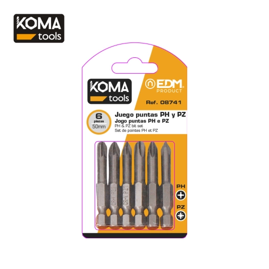 Jeu 6 Bits Ph 1-2-3 Pz 1-2-3 X 50mm Koma Tools