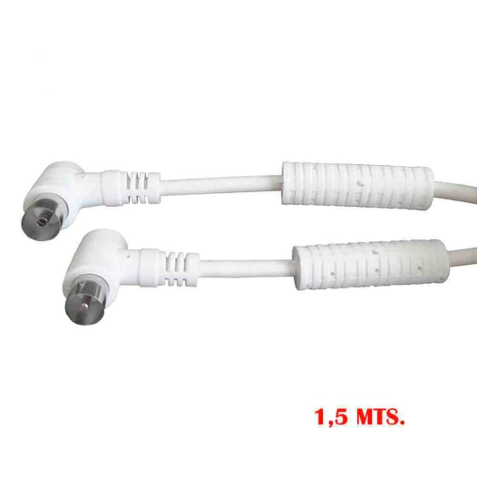 Rallonge Tv-Vidéo Coudée Avec Filtre 9,5mm 1,5m Blanche Sous Emballage Edm