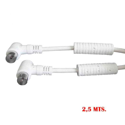 Rallonge Tv-Vidéo Coudée Avec Filtre 9,5mm 2,5m Blanche Sous Emballage Edm