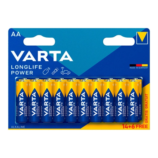 Pile Varta Longlife Power Aa - Lr06 (EMBALLAGE 14+6 Unit) Ø14,5x50,5mm