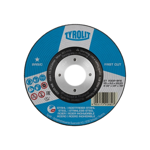 10 Disque De Meulage 27c Ø115x6x22,23 A30p-Bfb. Tyrolit