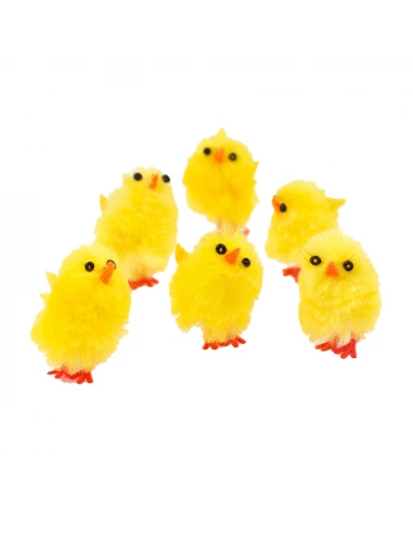 Set De 6 Poussins Chenille Pour Paques 4cm