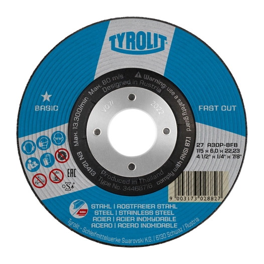 10 Disque De Meulage 27c Ø125x6x22,23 A30p-Bfb Pour Applications Sur Acier Et Inox. Tyrolit.