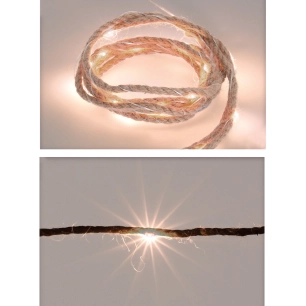 Guirlande Fixe A Piles 10 Leds Corde De Jute Lumière Blanche Chaude 1,10m