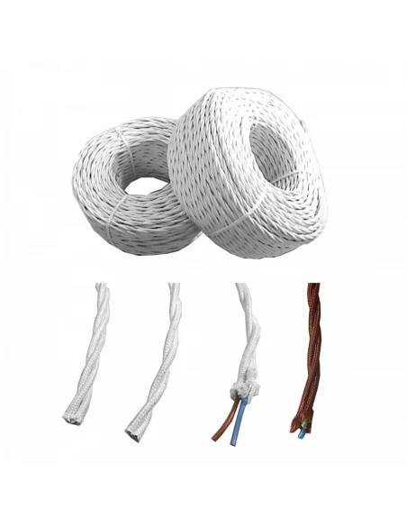 100 Câble Textile Torsadé 2x1,5mm Blanc Euro/Mts