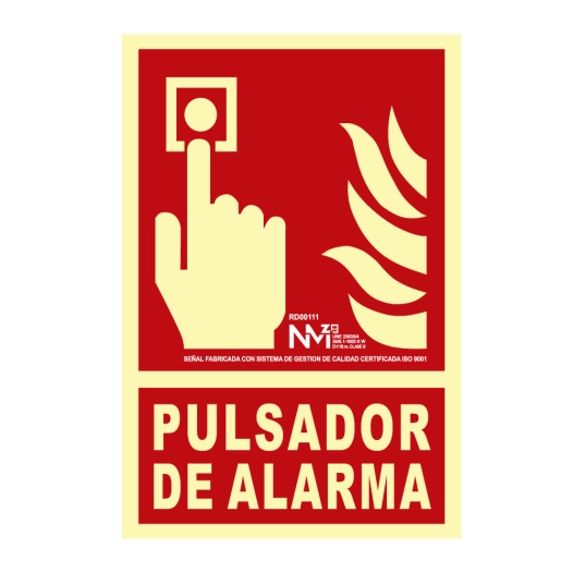 Panneau D'extinction ''PULSADOR De Alarma'' Classe B (PVC 0.7mm) 21x30cm