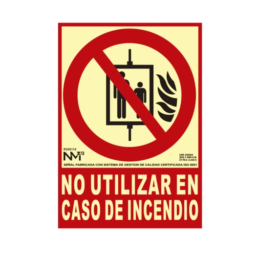 Panneau D'extinction ''NO Utilizar En Caso De Incendio'' Classe B (PVC 0.7mm) 21x30cm