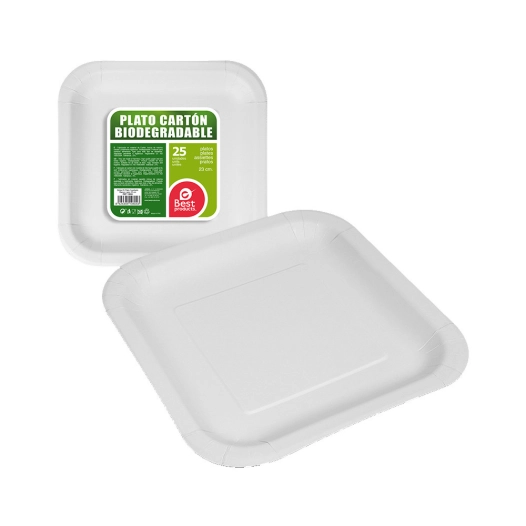 Pack De 25 Assiettes En Carton Carrées Blanches 23cm Best Products Green
