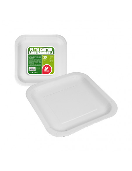 Assiettes Carton Carrées Blanches 23cm Biodégradables, Résistantes, Design Moderne - BEST PRODUCTS