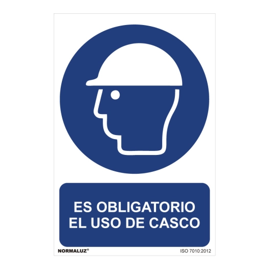 Panneau Utilisation Obligatoire ''ES Obligatorio El Uso De Casco'' (PVC 0.7mm) 30x40cm