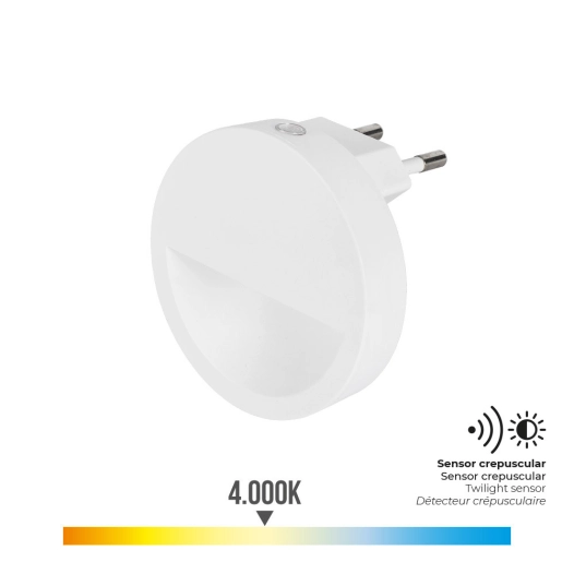 3 Lampe De Nuit Led 0.5w 5lm 4000k Lumière Du Jour Ronde Avec Visière Capteur De Crépuscule Ø6.5x4.5cm Edm