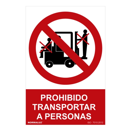 Panneau D'interdiction ''PROHIBIDO Transportar A Personas'' (PVC 0.7mm) 30x40cm