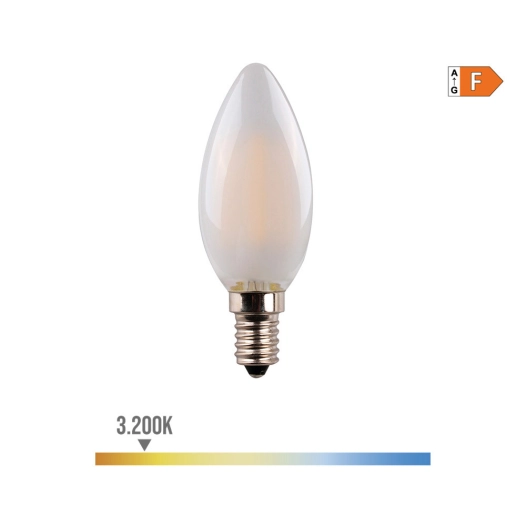 Ampoule Bougie Avec Filament Led. Verre Mat E14 4.5w 470lm 3200k Lumière Chaude Ø3.5x9.8cm Edm