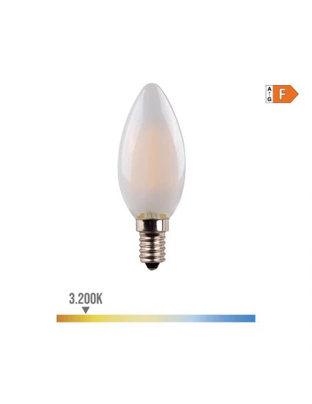 Ampoule Bougie Avec Filament Led. Verre Mat E14 4.5w 470lm 3200k Lumière Chaude Ø3.5x9.8cm Edm