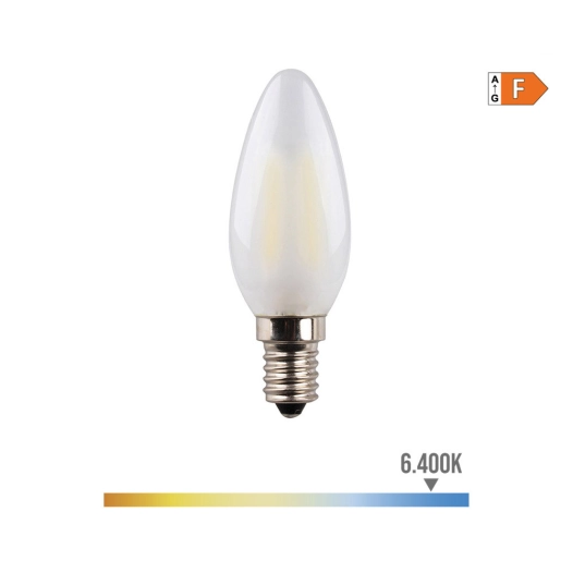 Ampoule Bougie Avec Filament Led. Verre Mat E14 4.5w 470lm 6400k Lumière Froide Ø3.5x9.8cm Edm