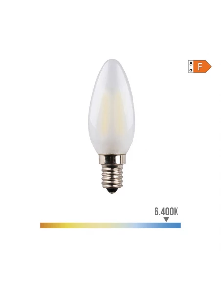 Ampoule Bougie Avec Filament Led. Verre Mat E14 4.5w 470lm 6400k Lumière Froide Ø3.5x9.8cm Edm