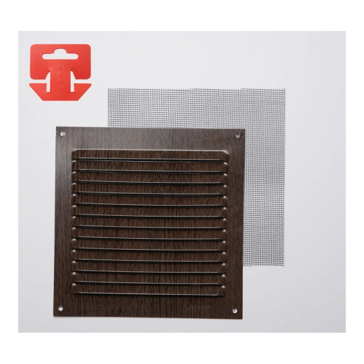 Grille Avec Toile Moustiquaire Aluminium 0.6 Imitation Bois De Wenge 150x150mm (G)