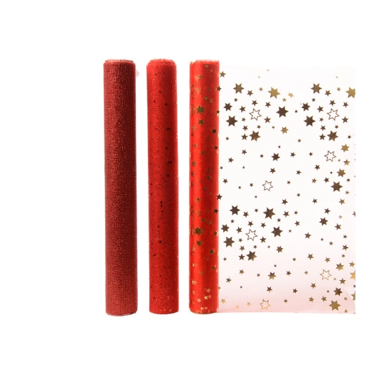 Chemin De Table Organza 3 Modèles Assortis Rouge 200x35cm