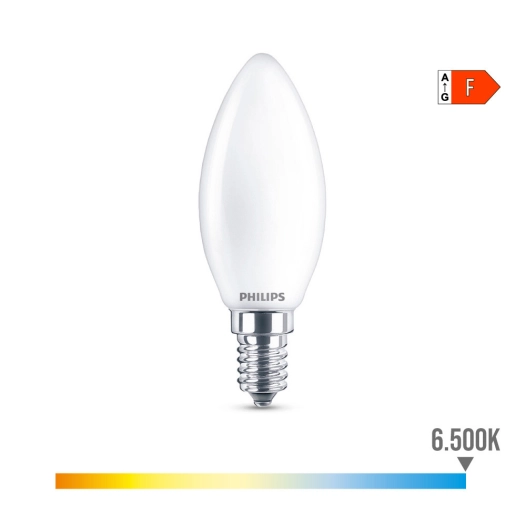 Ampoule Bougie Led E14 4,3w 470lm 6500k Lumière Froide Ø3,5x9,7cm. Philips