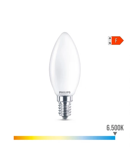 Ampoule Bougie Led E14 4,3w 470lm 6500k Lumière Froide Ø3,5x9,7cm. Philips