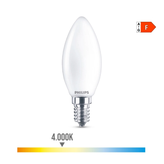 12 Ampoule Bougie Led E14 4.3w 470lm 4000k Lumière Du Jour Philips