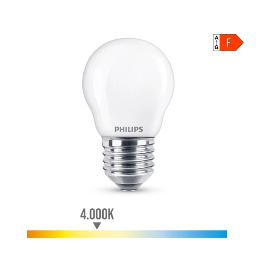 Ampoule Led Sphérique E27 4.3w 470lm 4000k Lumière Du Jour Ø4.5x7.8cm Philips