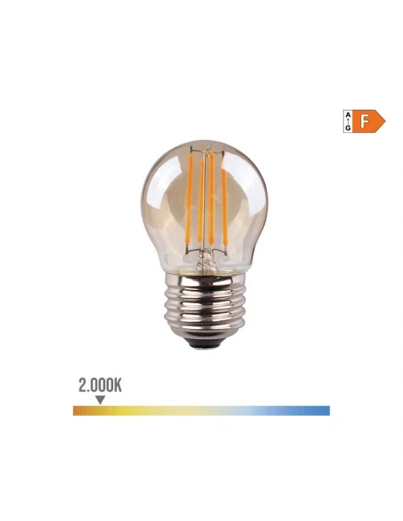 Ampoule Sphérique À Filament Led Vintage Verre E27 4.5w 350lm 2000k Lumière Chaude Ø4.5x7.8cm Edm