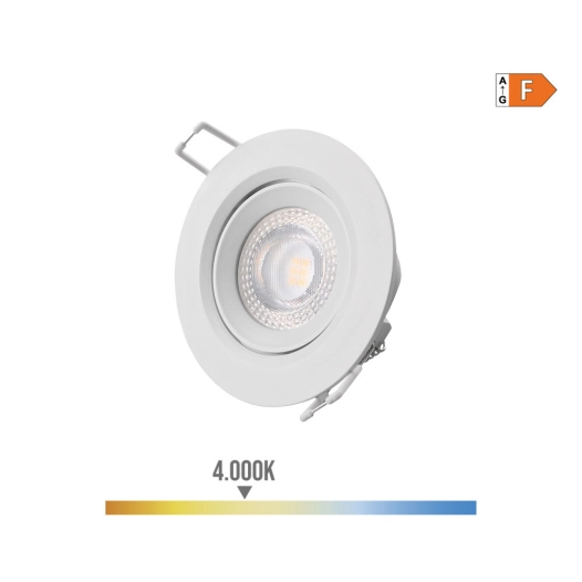 Downlight Led Encastré Rond 5w 4000k Lumière Du Jour Cadre Blanc Ø9cm Edm