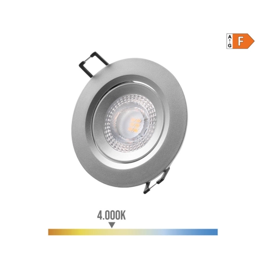 Downlight Led Encastré Rond 5w 4000k Lumière Du Jour. Cadre Chromé Ø9cm Edm