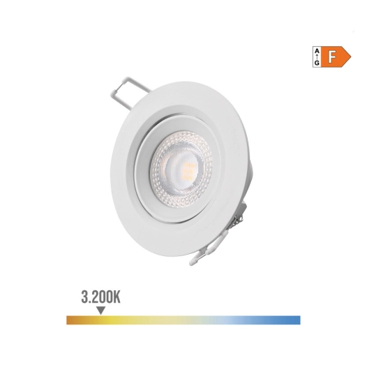 Downlight Led Encastré Rond 5w 3200k Lumière Chaude Cadre Blanc Ø9cm Edm