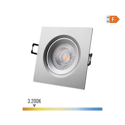 Downlight Led Encastré Carré 5w 3200k Lumière Chaude Cadre Chrome 9x9cm Edm