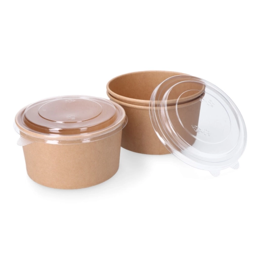 Contenant Rond En Carton Biodégradable Salade Avec Couvercle 1000cc (3UD)