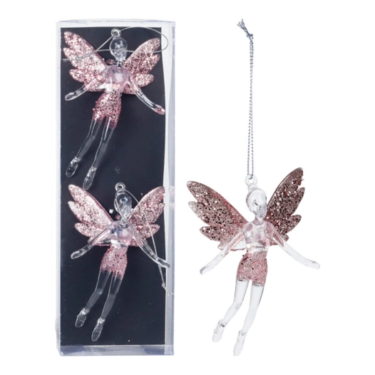 Set 2uni. Décoration Pendentif Ange Brillant Rose. 8x3x13cm