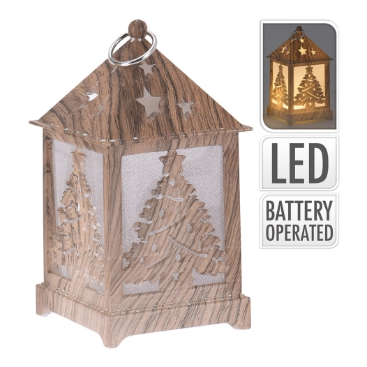 Lanterne Led Taillée En Bois 6,5x6,5x12cm
