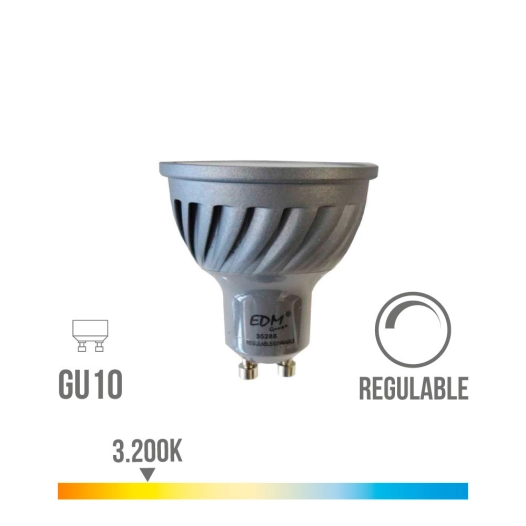 Ampoule Led Dichroïque Dimmable Gu10 6w 480lm 3200k Lumière Chaude Ø5x5,5cm Edm
