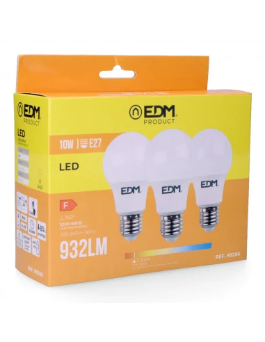 5 Kit 3 Ampoules Led Standard E27 10w 810lm 3200k Lumière Chaude Ø6x10,8cm Edm