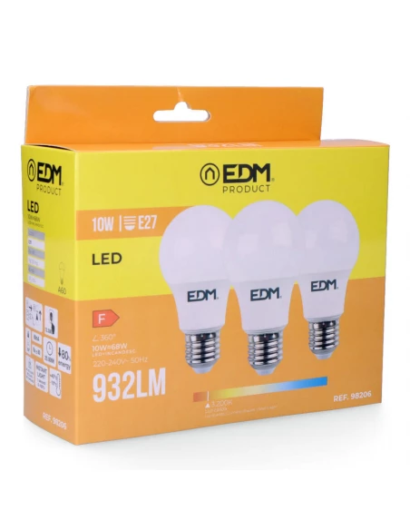 5 Kit 3 Ampoules Led Standard E27 10w 810lm 3200k Lumière Chaude Ø6x10,8cm Edm