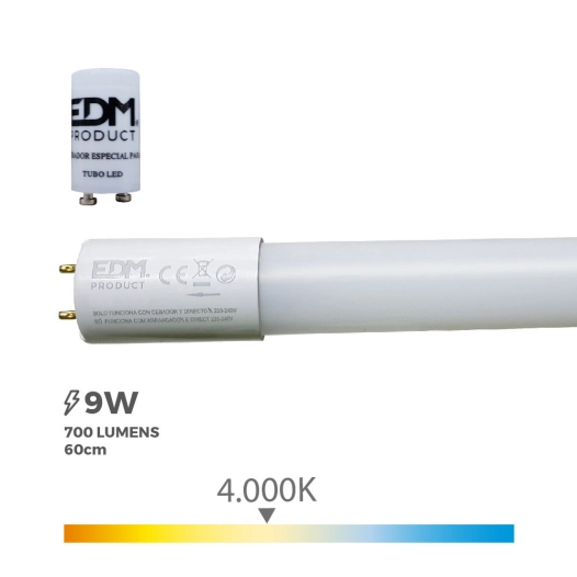 Tube Led T8 9w 800lm 4000k Lumière Du Jour (EQ.18W) Ø2,6x60cm Edm