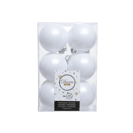 Boite De 12 Boules Décoratives De Couleur Blanches Pour Arbre De Noel. Ø6cm