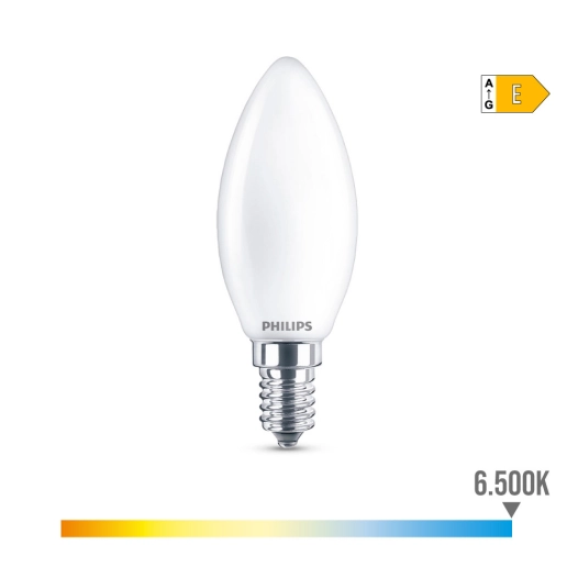 Ampoule Bougie Led E14 6.5w 806lm 6500k Lumière Froide Ø3.5x9.7cm. Philips
